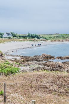 Beach and cliff in Quiberon in the Morbihan in France, on the peninsula of Quiberon