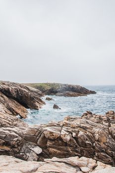 Beach and cliff in Quiberon in the Morbihan in France, on the peninsula of Quiberon