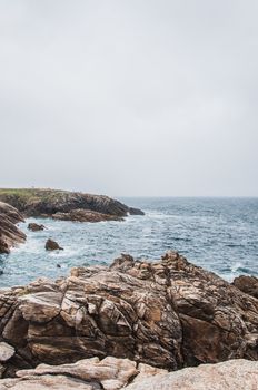 Beach and cliff in Quiberon in the Morbihan in France, on the peninsula of Quiberon