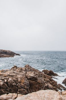 Beach and cliff in Quiberon in the Morbihan in France, on the peninsula of Quiberon