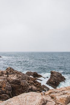 Beach and cliff in Quiberon in the Morbihan in France, on the peninsula of Quiberon