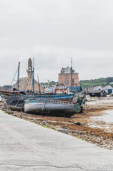 Port of Camaret-sur-mer with its boats, its lighthouse, in Finistère in Brittany, France