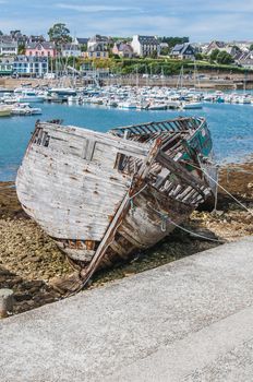 Port of Camaret-sur-mer with its boats, its lighthouse, in Finistère in Brittany, France