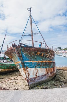 Port of Camaret-sur-mer with its boats, its lighthouse, in Finistère in Brittany, France