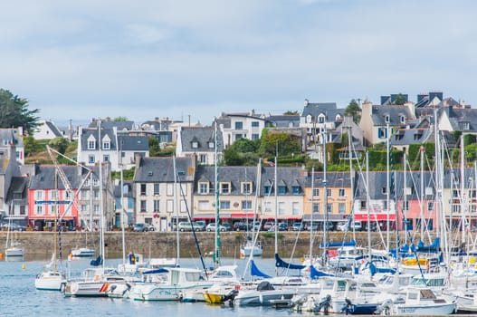 Port of Camaret-sur-mer with its boats, its lighthouse, in Finistère in Brittany, France