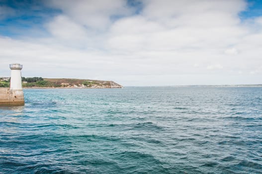 Port of Camaret-sur-mer with its boats, its lighthouse, in Finistère in Brittany, France