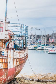 Port of Camaret-sur-mer with its boats, its lighthouse, in Finistère in Brittany, France