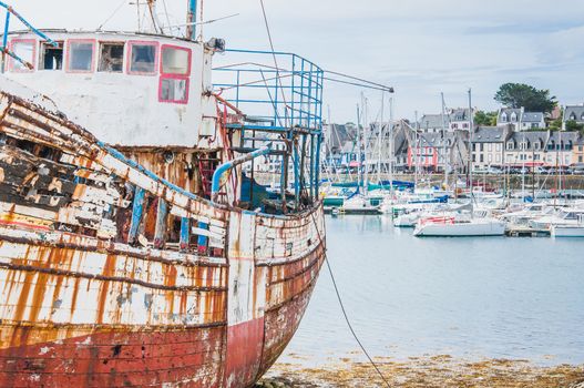 Port of Camaret-sur-mer with its boats, its lighthouse, in Finistère in Brittany, France