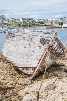 Port of Camaret-sur-mer with its boats, its lighthouse, in Finistère in Brittany, France