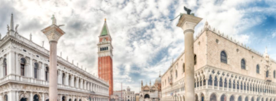 Defocused background with buildings of St. Mark's Square, Venice, Italy. Intentionally blurred post production for bokeh effect