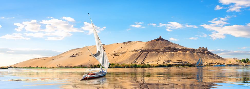 River Nile and boats at sunset in Aswan