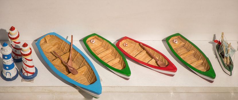 Set of mini size colorful model boats