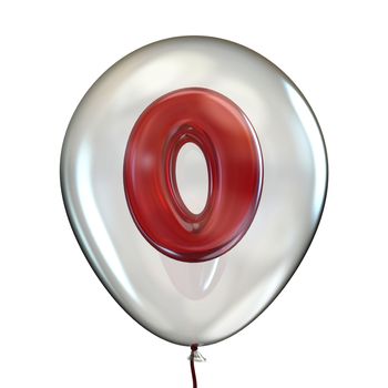 Number ZERO 0 in transparent balloon 3D render illustration isolated on white background