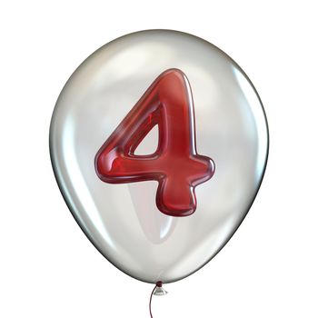Number FOUR 4 in transparent balloon 3D render illustration isolated on white background