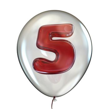 Number FIVE 5 in transparent balloon 3D render illustration isolated on white background