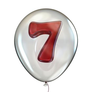 Number SEVEN 7 in transparent balloon 3D render illustration isolated on white background