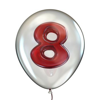 Number EIGHT 8 in transparent balloon 3D render illustration isolated on white background
