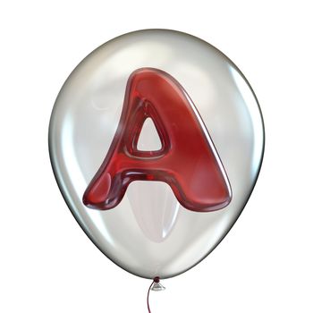 Letter A in transparent balloon 3D render illustration isolated on white background