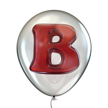Letter B in transparent balloon 3D render illustration isolated on white background