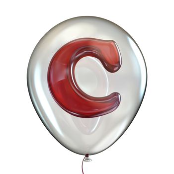 Letter C in transparent balloon 3D render illustration isolated on white background