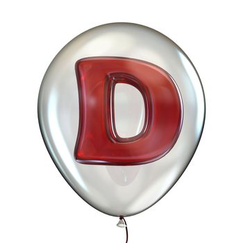 Letter D in transparent balloon 3D render illustration isolated on white background