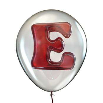 Letter E in transparent balloon 3D render illustration isolated on white background