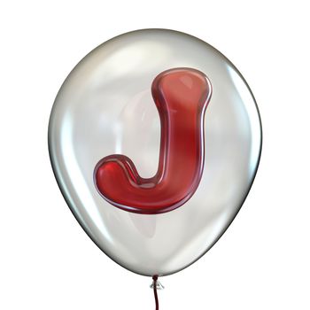 Letter J in transparent balloon 3D render illustration isolated on white background