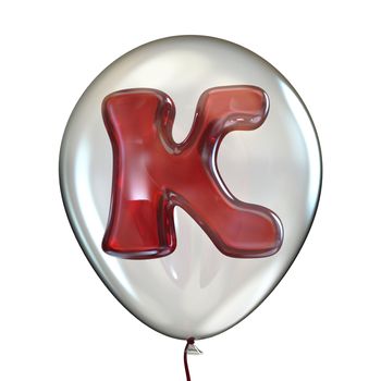 Letter K in transparent balloon 3D render illustration isolated on white background