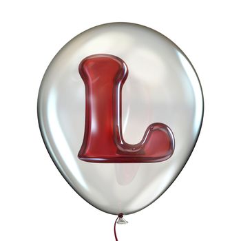 Letter L in transparent balloon 3D render illustration isolated on white background
