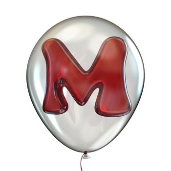 Letter M transparent balloon 3D render illustration isolated on white background