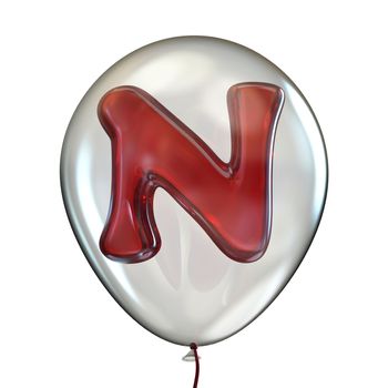Letter N in transparent balloon 3D render illustration isolated on white background