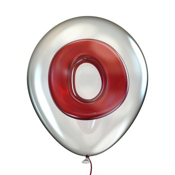 Letter O in transparent balloon 3D render illustration isolated on white background