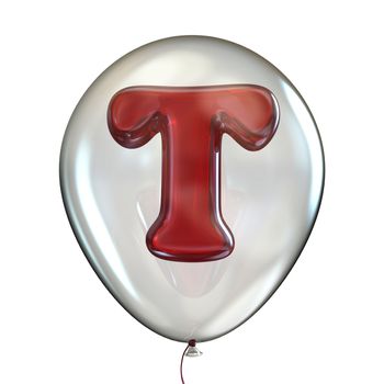 Letter T in transparent balloon 3D render illustration isolated on white background