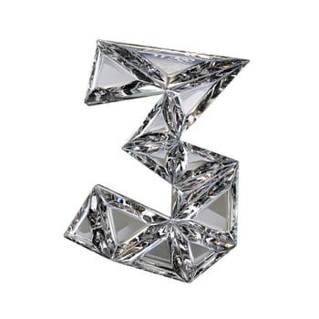 Crystal triangulated font number THREE 3 3D render illustration isolated on white background