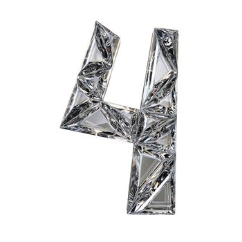 Crystal triangulated font number FOUR 4 3D render illustration isolated on white background