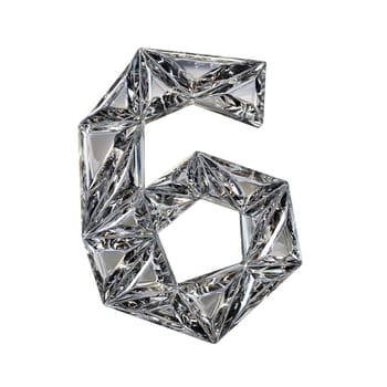 Crystal triangulated font number SIX 6 3D render illustration isolated on white background