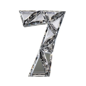 Crystal triangulated font number SEVEN 7 3D render illustration isolated on white background