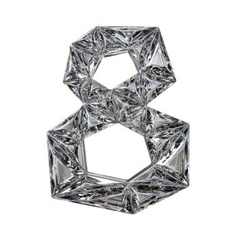 Crystal triangulated font number EIGHT 8 3D render illustration isolated on white background