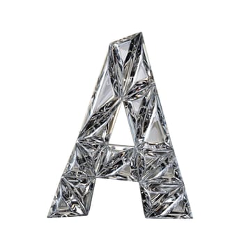 Crystal triangulated font letter A 3D render illustration isolated on white background