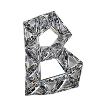 Crystal triangulated font letter B 3D render illustration isolated on white background