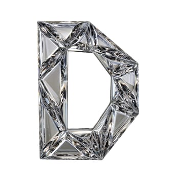 Crystal triangulated font letter D 3D render illustration isolated on white background