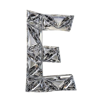 Crystal triangulated font letter E 3D render illustration isolated on white background