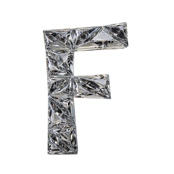 Crystal triangulated font letter F 3D render illustration isolated on white background
