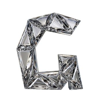 Crystal triangulated font letter G 3D render illustration isolated on white background