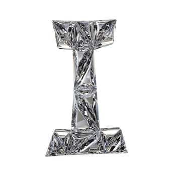 Crystal triangulated font letter I 3D render illustration isolated on white background