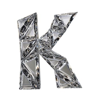 Crystal triangulated font letter K 3D render illustration isolated on white background