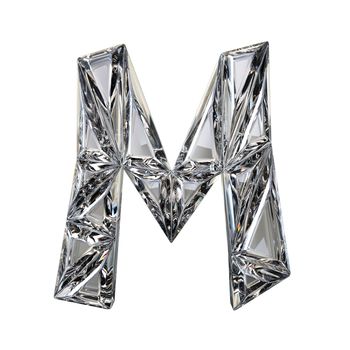 Crystal triangulated font letter M 3D render illustration isolated on white background