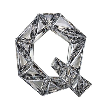 Crystal triangulated font letter Q 3D render illustration isolated on white background