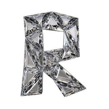 Crystal triangulated font letter R 3D render illustration isolated on white background