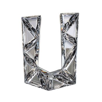 Crystal triangulated font letter U 3D render illustration isolated on white background